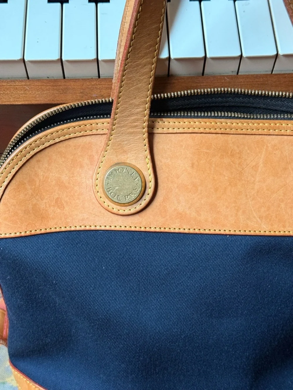 Vintage Dooney & Bourke Black and Tan Leather Satchel